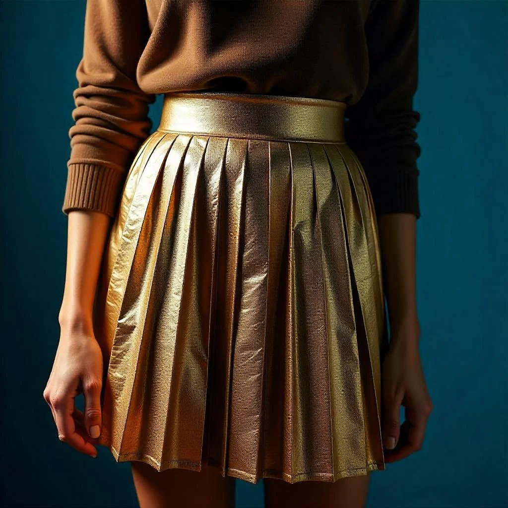 Metallic Gold Pleated Skirt