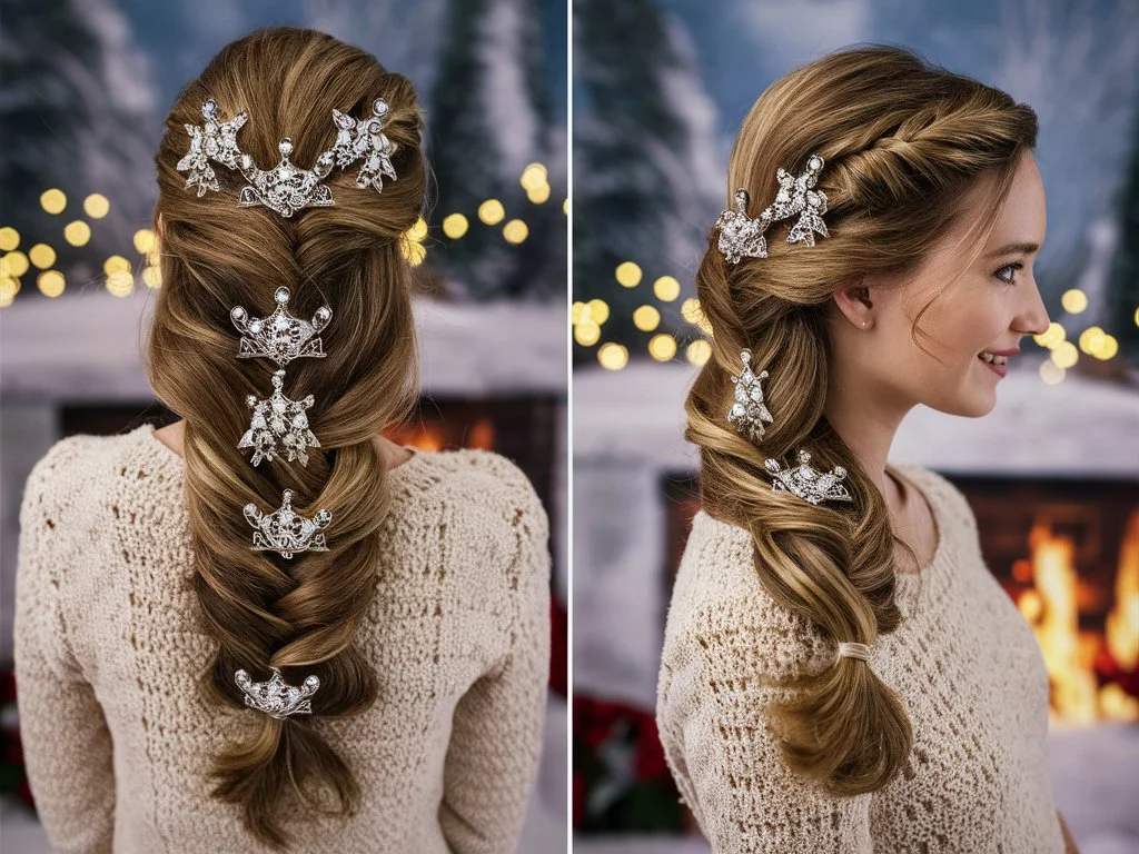 Fishtail Braid with Jewel Pins