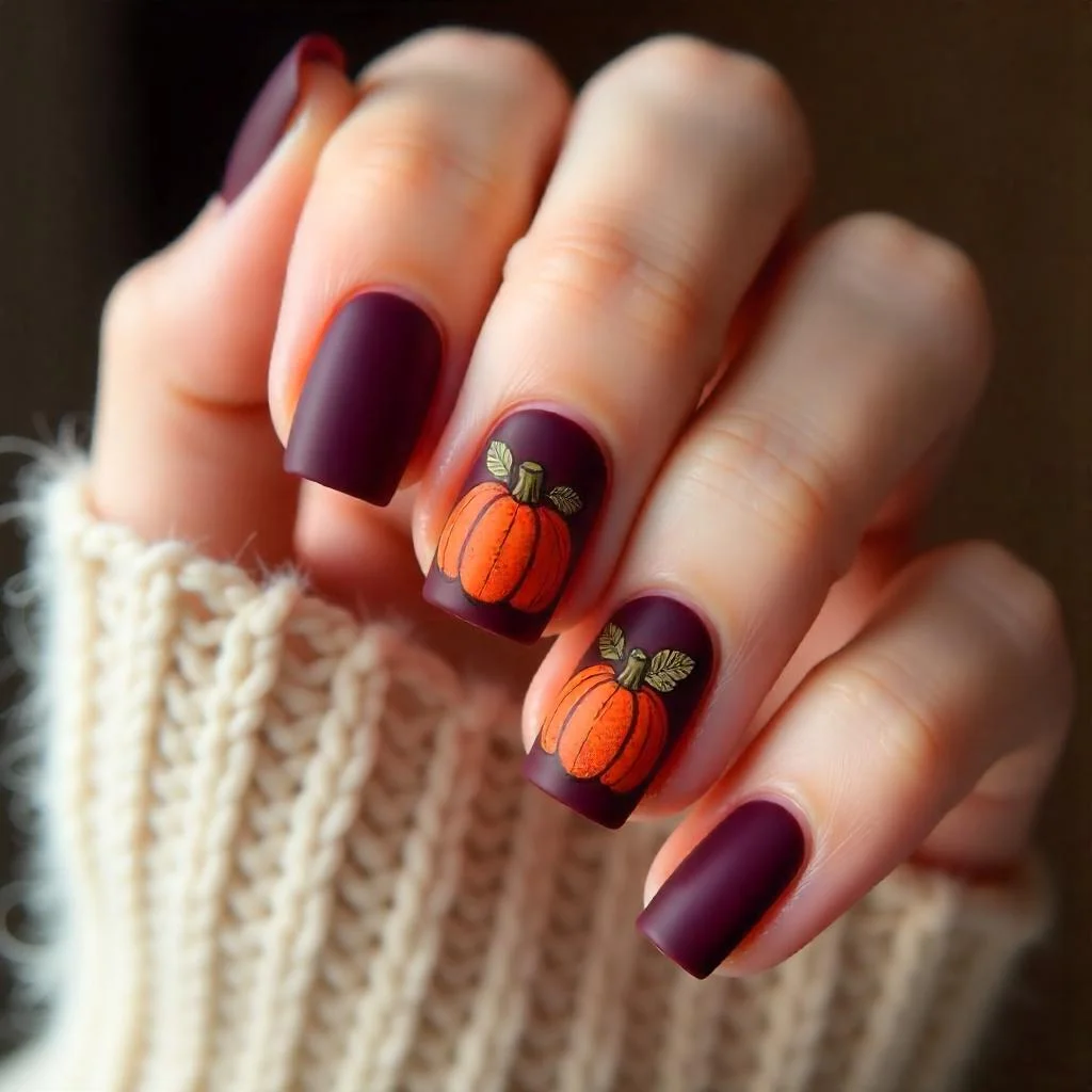 Matte Pumpkin Spice Nails