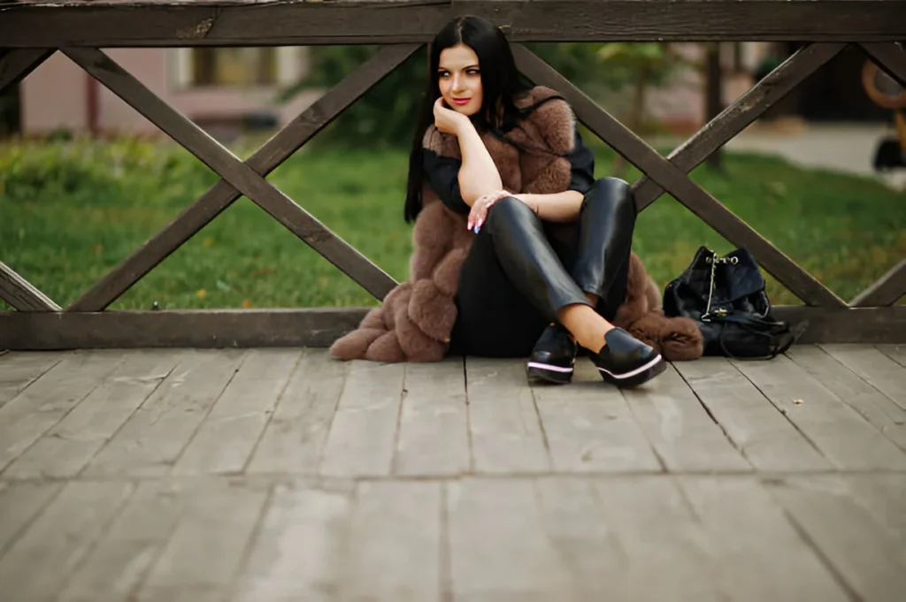 Teddy Coat and Leather Leggings