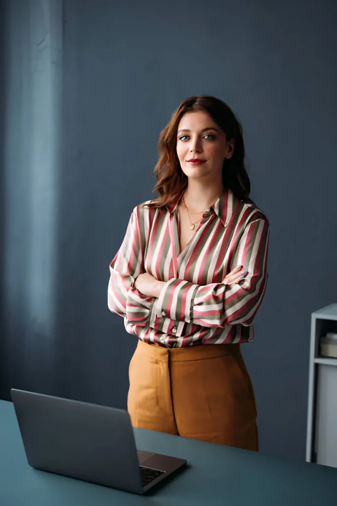 Striped Shirt and High-Waisted Trousers